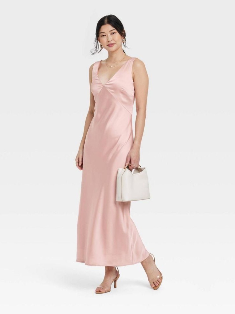 Satin V-Neck Slip Dress in Blush Pink - NWT